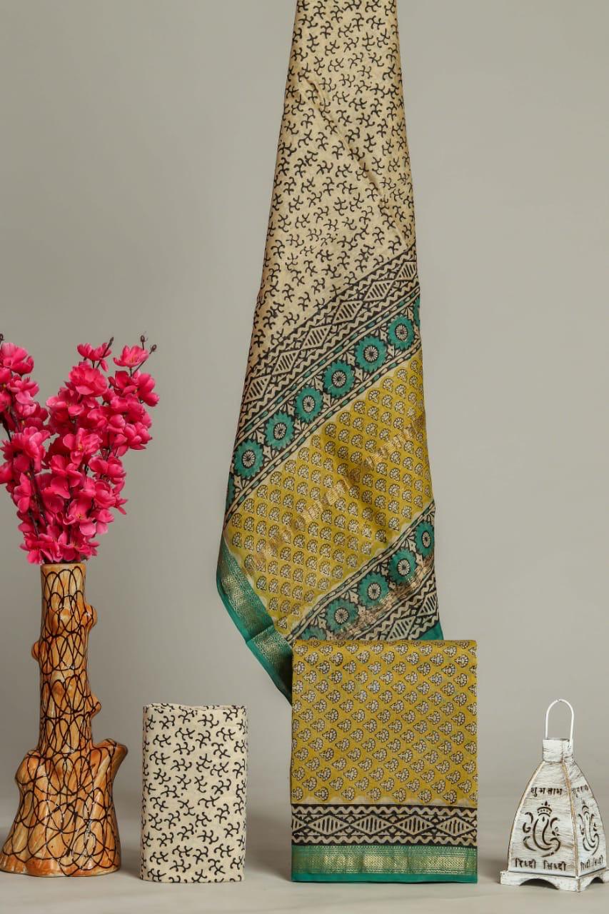 BAGRU PRINTED MAHESHWARI SILK SUIT WITH MAHESHWARI SILK DUPTTA  (MSLYS197)
