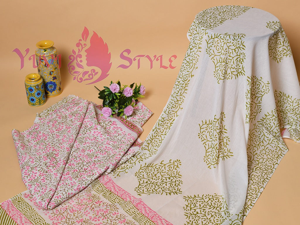 DESIGNER HAND BLOCK PRINT PURE COTTON SUIT WITH COTTON MULMUL DUPATTA (MALYS52)