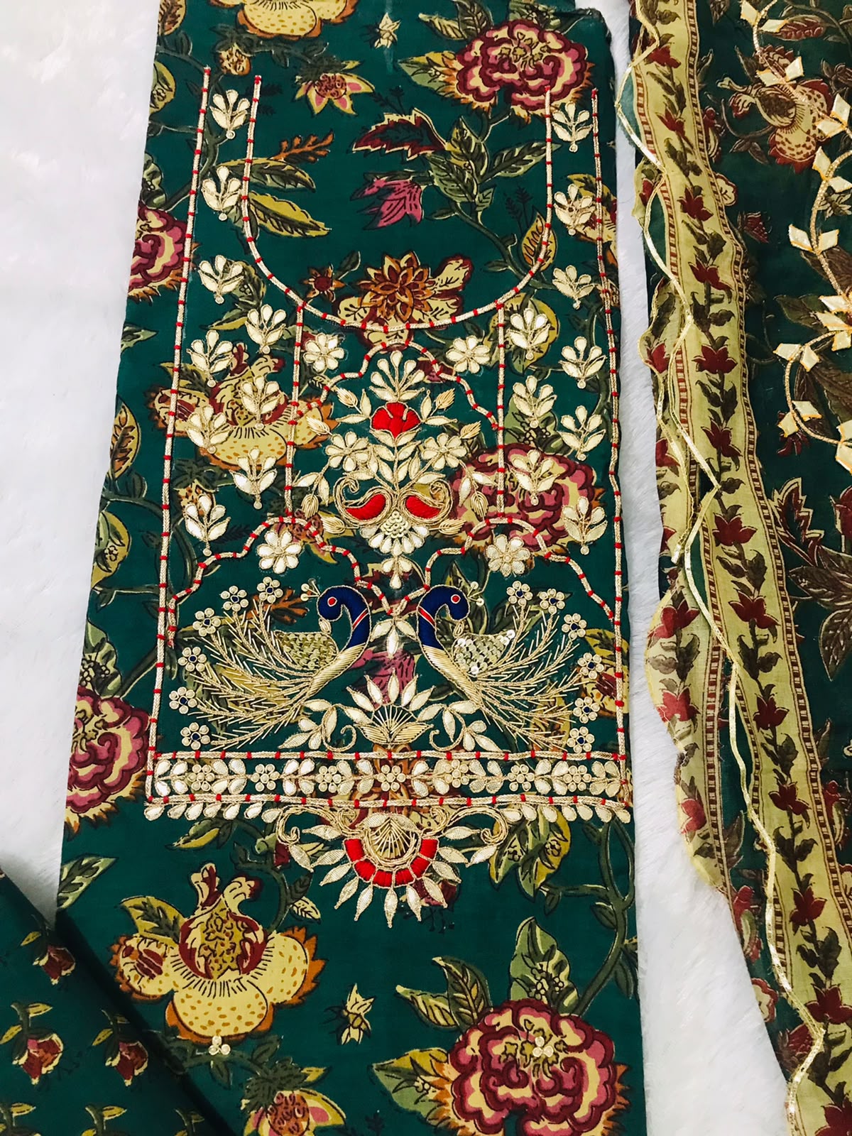 EXCLUSIVE HAND BLOCK PRINT PURE COTTON SUIT WITH ZARDOGI HANDWORK (GOTAYS56)