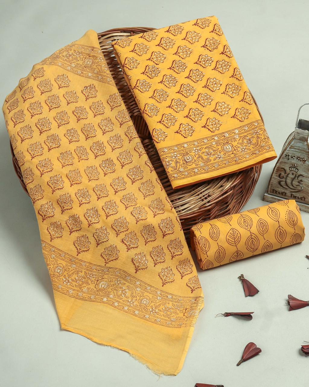 YUVI STYLE HAND BLOCK PRINT PURE COTTON SUIT WITH COTTO MULMUL DUPATTA (MALYS268)