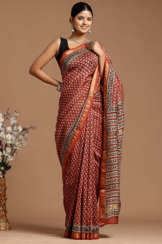 DESIGNER HAND BLOCK PRINTED MAHESWARI SILK SAREE ( MSYS50)