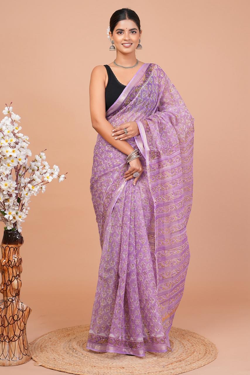 DESIGNER HAND BLOCK PRINTED KOTA DORIYA SILK SAREE(KDSYS23)