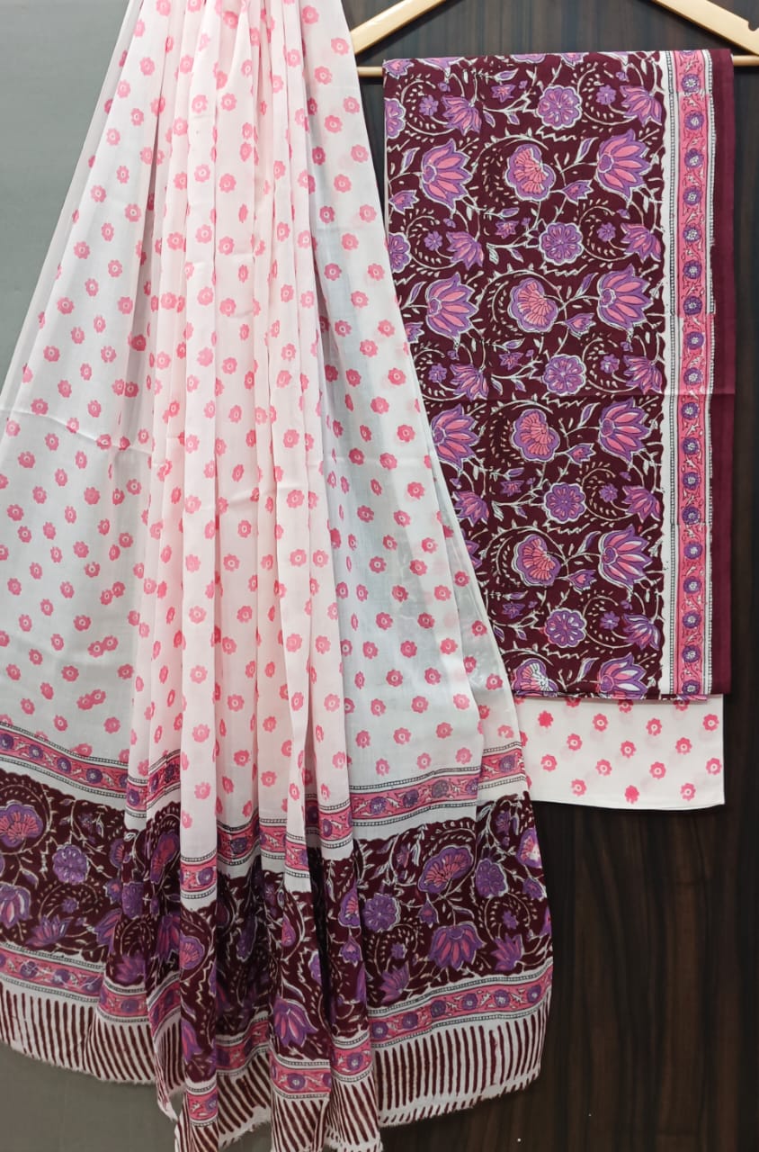 DESIGNER HAND BLOCK PRINT PURE COTTON SUIT WITH MULMUL DUPATTA(MALYS337)
