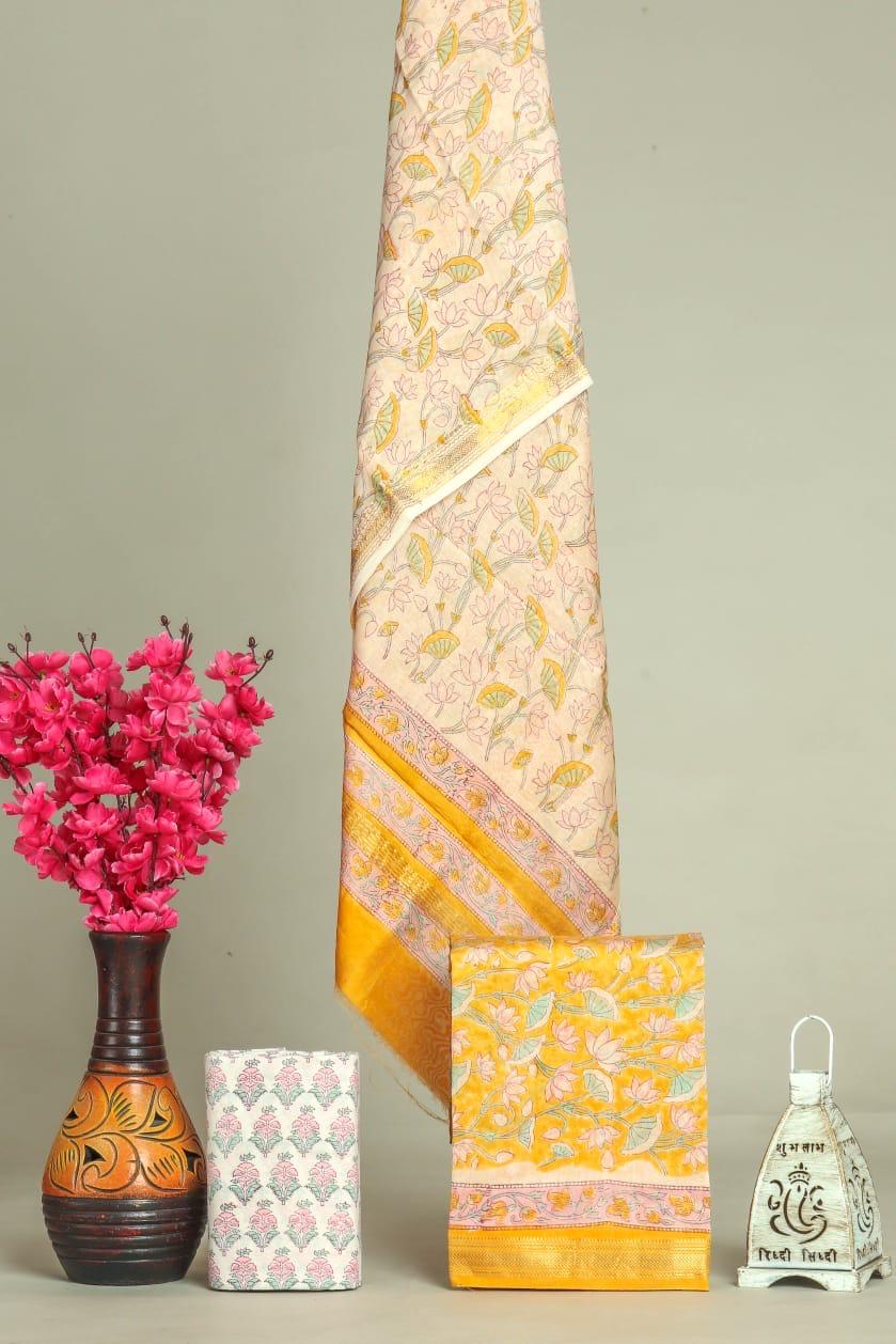 TRADITIONAL HAND BLOCK PRINT MAHESHWARI SILK SUIT WITH MAHESHWARI SILK DUPATTA (MSLYS134)