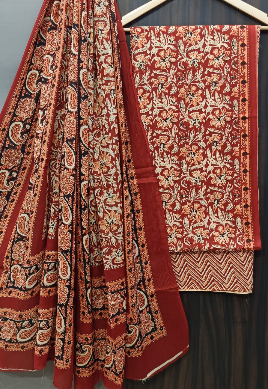 DESIGNER HAND BLOCK PRINT PURE COTTON SUIT WITH COTTON MULMUL DUPATTA (MALYS84)