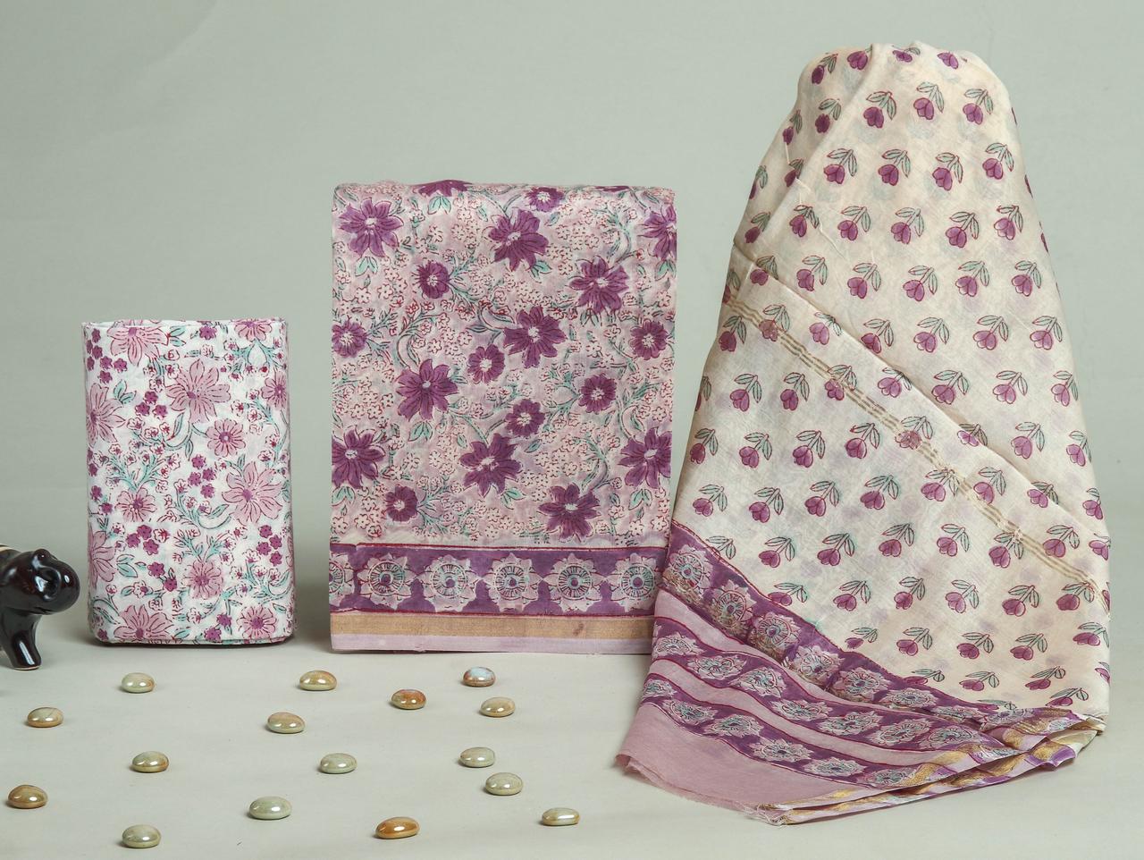 DESIGNER HAND BLOCK PRINT CHANDERI SILK SUIT SET WITH PREMIUM CHANDERI DUPATTA (CHDYS80)