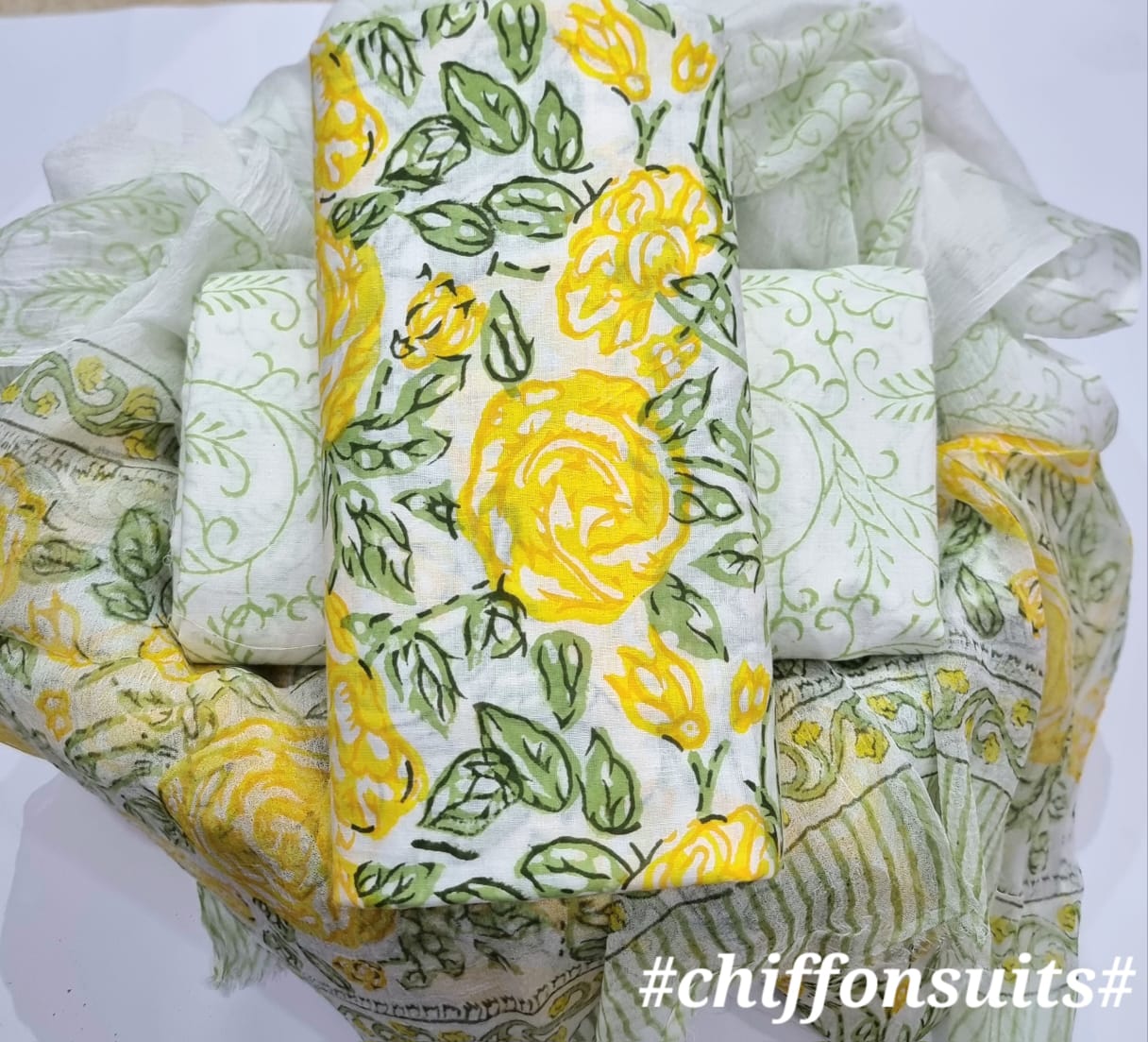 DESIGNER HAND BLOCK PRINT PURE COTTON SUIT WITH CHIFFON DUPATTA (PCHFYS182)
