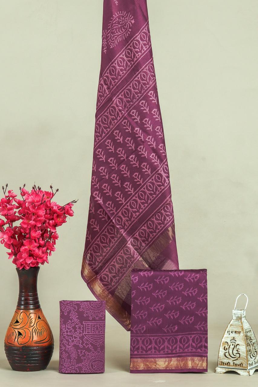 TRADITIONAL HAND BLOCK PRINT MAHESHWARI SILK SUIT WITH MAHESHWARI SILK DUPATTA (MSLYS185)
