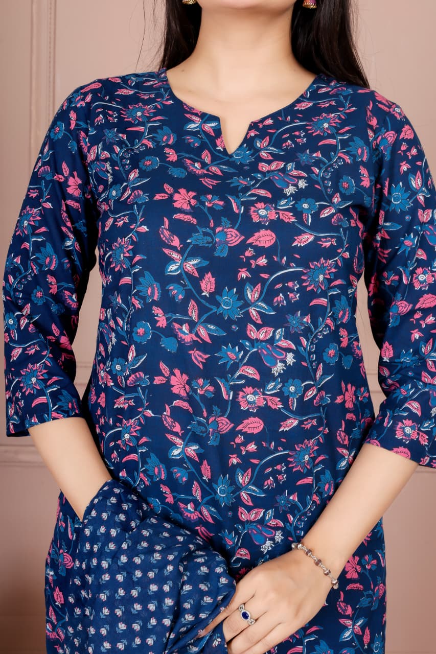 Flower print cotton suit with mulmul dupatta (CSSYS11)