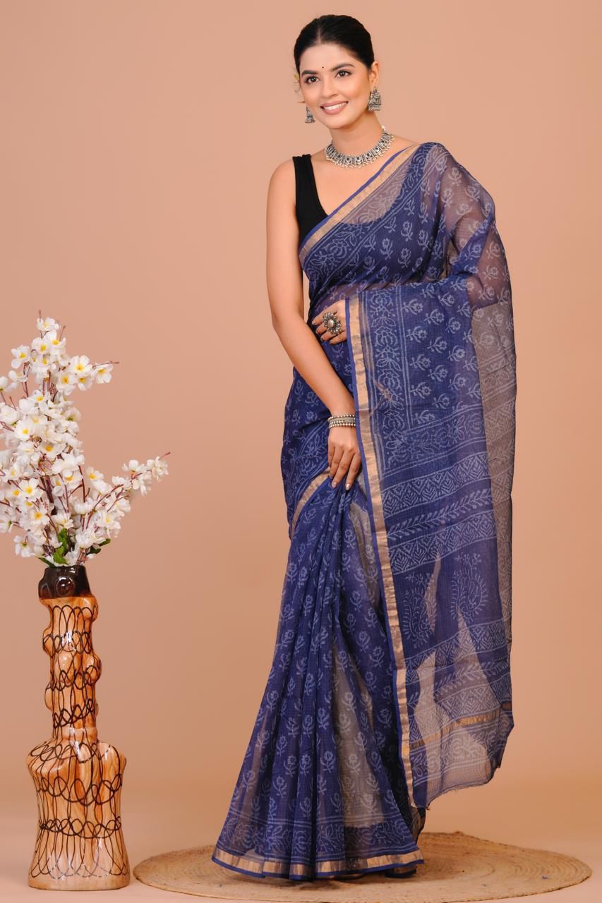 DESIGNER HAND BLOCK PRINTED KOTA DORIYA SILK SAREE(KDSYS24)