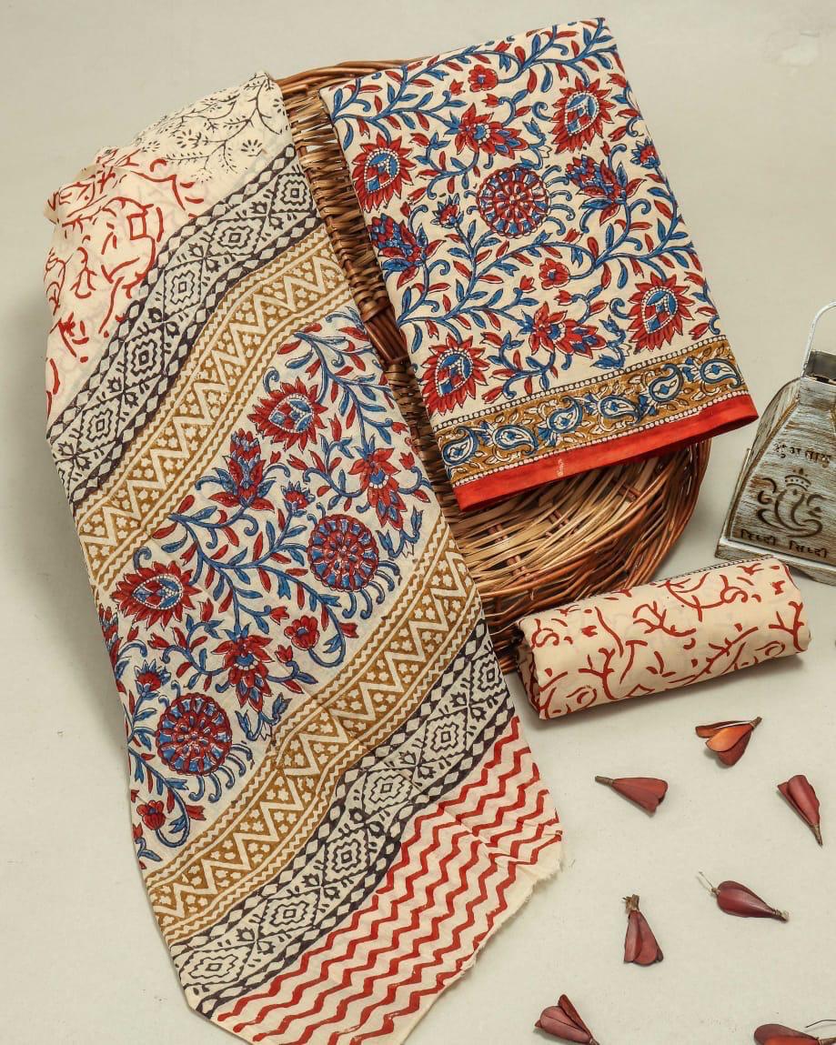 DESIGNER HAND BLOCK PRINT PURE COTTON SUIT WITH COTTON MULMUL DUPATTA(MALYS260)