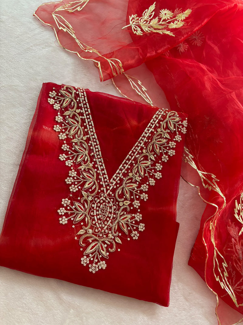 Pure Organza Unstitched Zardogi handwork Work Dupatta Suit (GBT03)