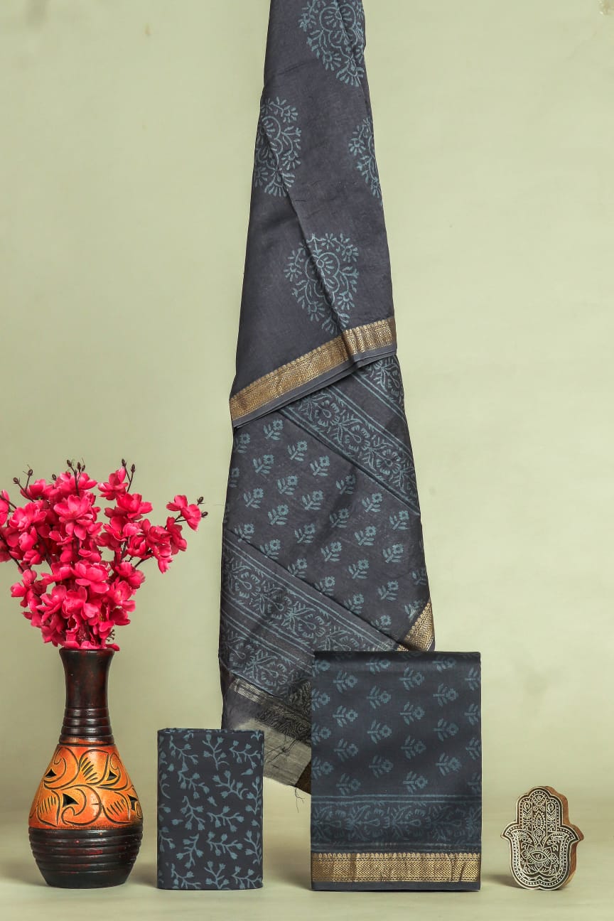 EXCLUSIVE HAND BLOCK PRINT MAHESHWARI SILK SUIT WITH MAHESHWARI SILK DUPATTA (MSLYS113)