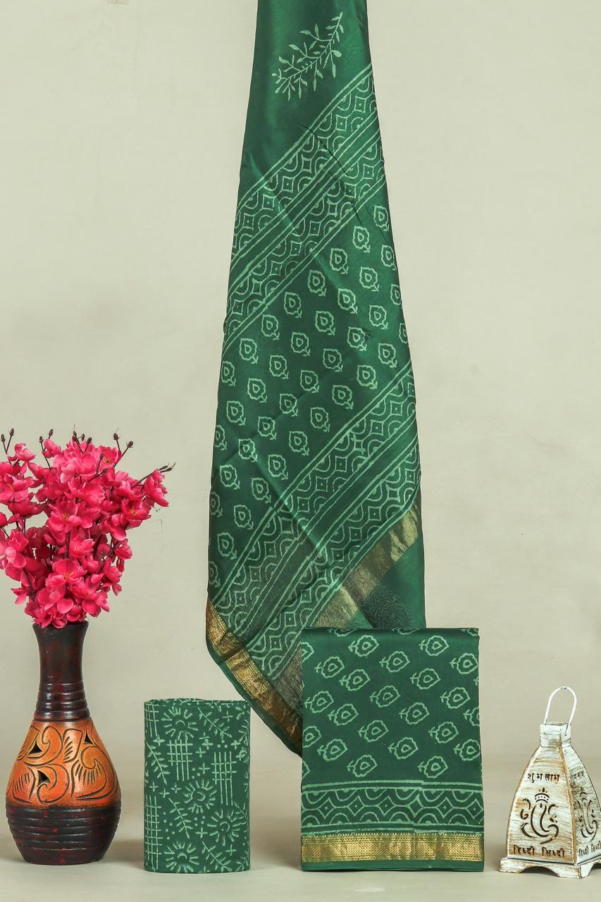 DESIGNER HAND BLOCK PRINT MAHESHWARI SILK SUIT SET (MSLYS132)