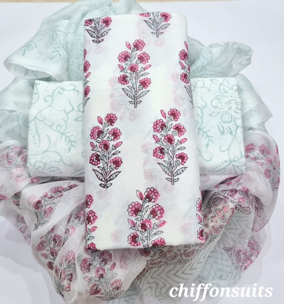 DESIGNER HAND BLOCK PRINT PURE COTTON SUIT WITH CHIFFON DUPATTA (PCHFYS184)