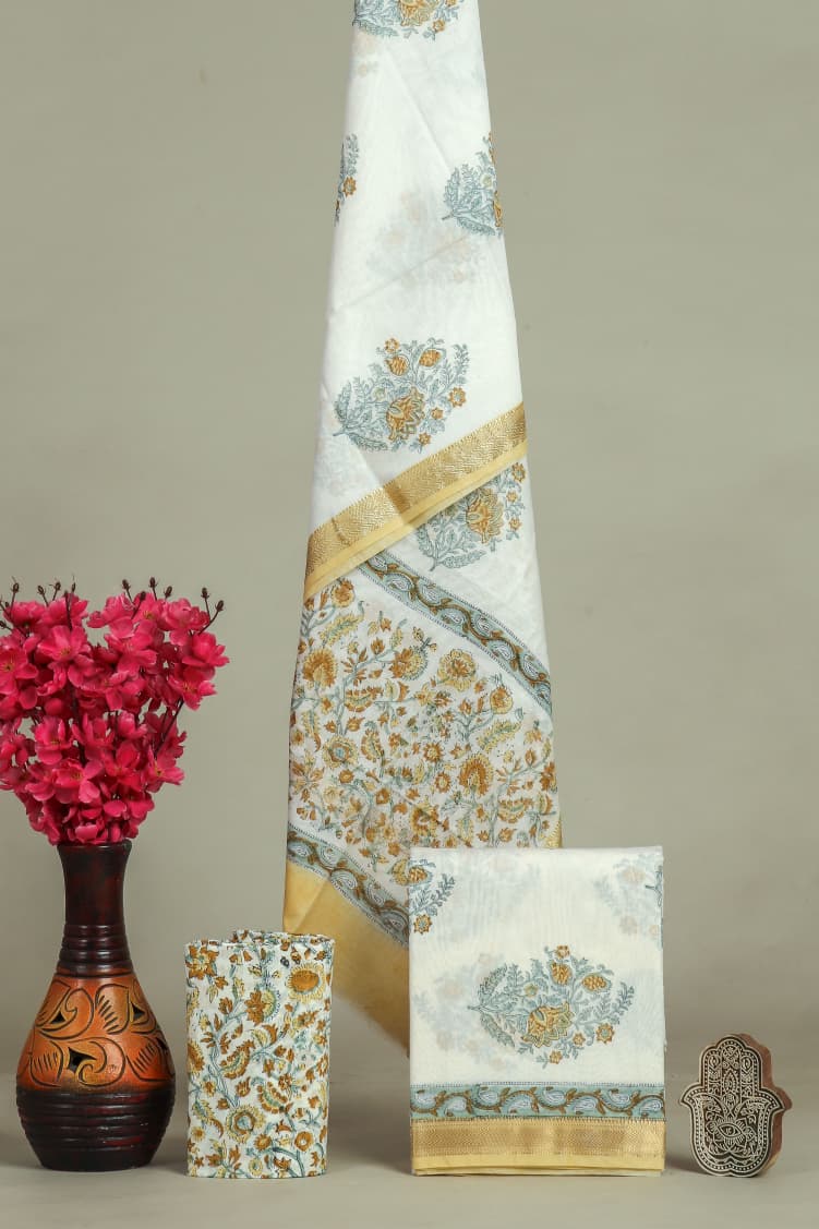 HAND BLOCK PRINT MAHESHWARI SILK SUIT WITH MAHESHWARI SILK DUPATTA (MSLYS125)