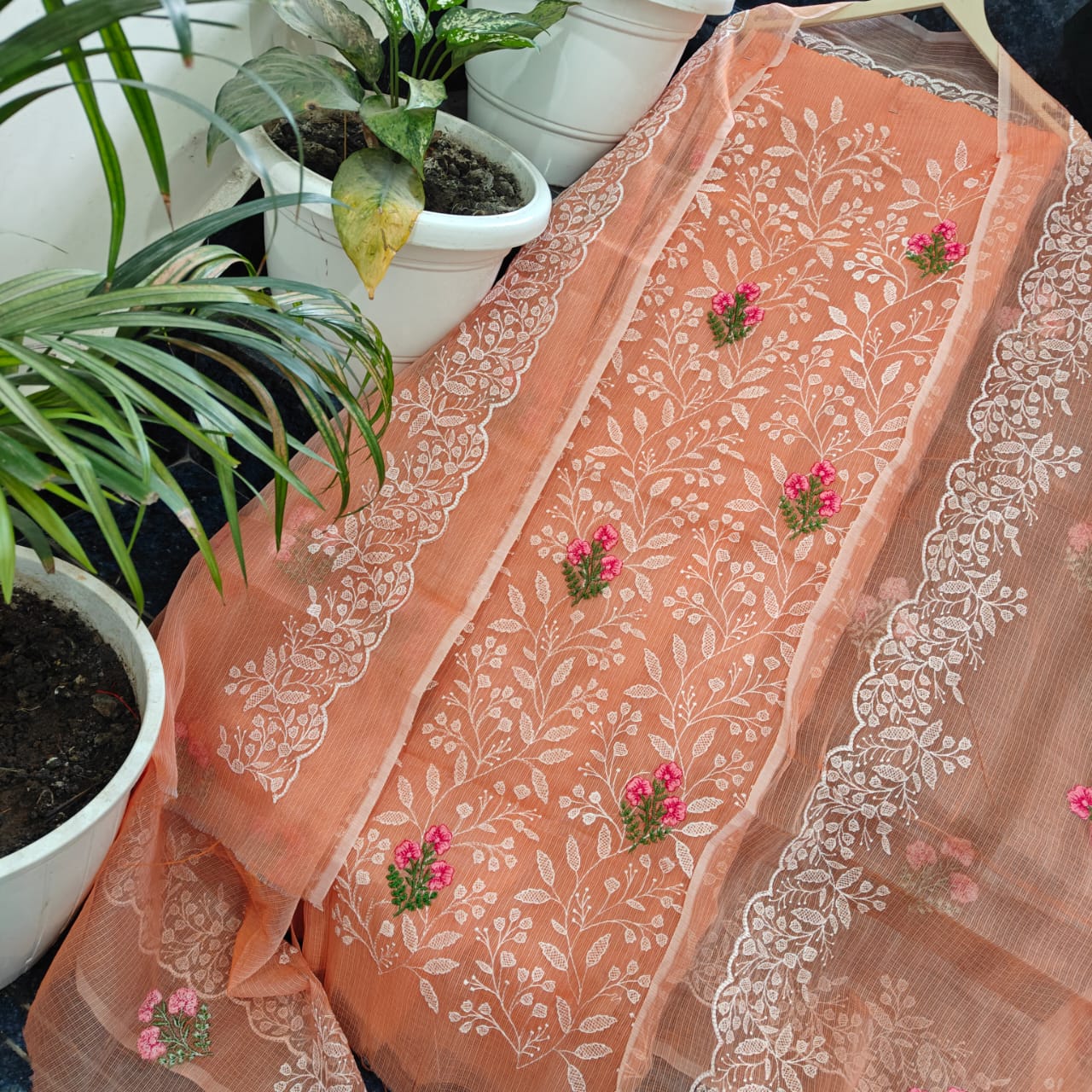 Yuvi Style Orange Kota Doria Suit With Embroidery Work (FKDYS82)