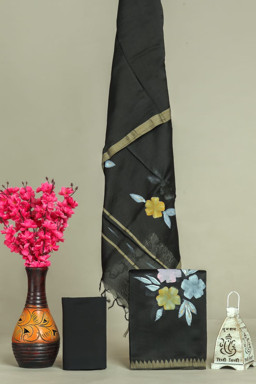 EXCLUSIVE HAND BLOCK PRINT MAHESHWARI SILK SUIT WITH MAHESHWARI SILK DUPPTA (MSLYS141)