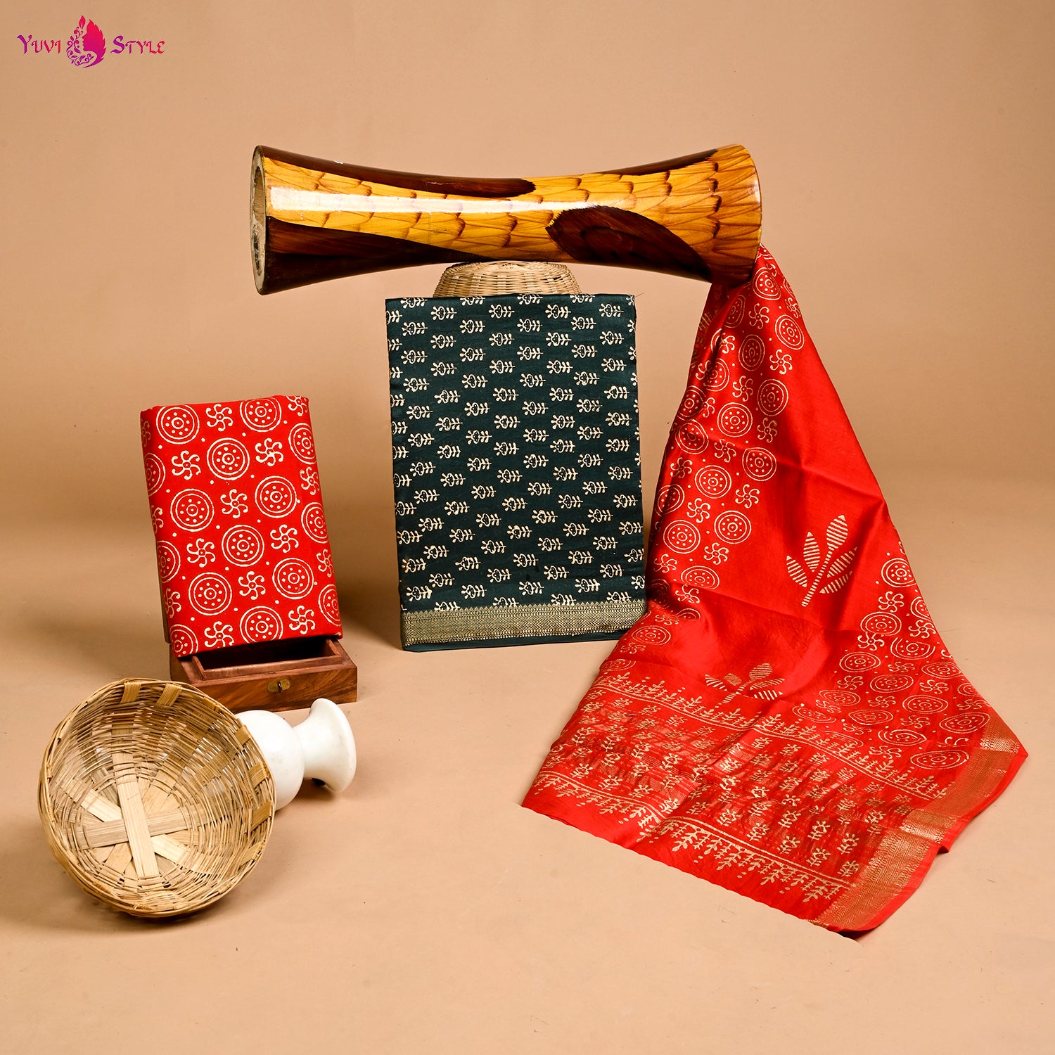 DESIGNER HAND BLOCK PRINT MAHESHWARI SILK SUIT SET (MSLYS50)