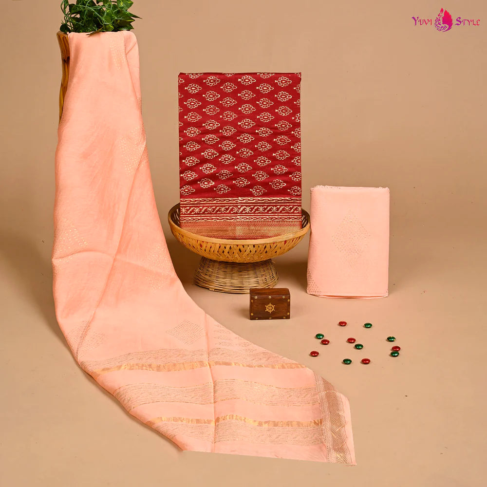 TRADITIONAL HAND BLOCK PRINT MAHESHWARI SILK SUIT WITH MAHESHWARI SILK DUPATTA (MSLYS193)