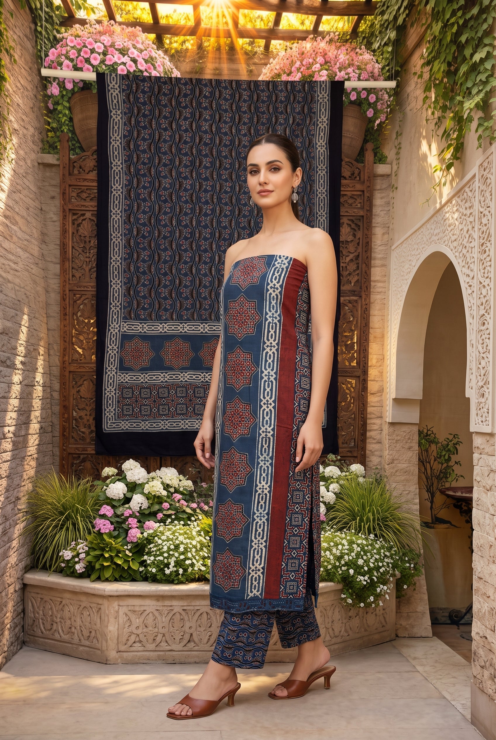 KUTCH HAND BLOCK AJRAK PRINT NATURAL DYED COTTON SUIT WITH COTTON DUPATTA (AJPCYS02)
