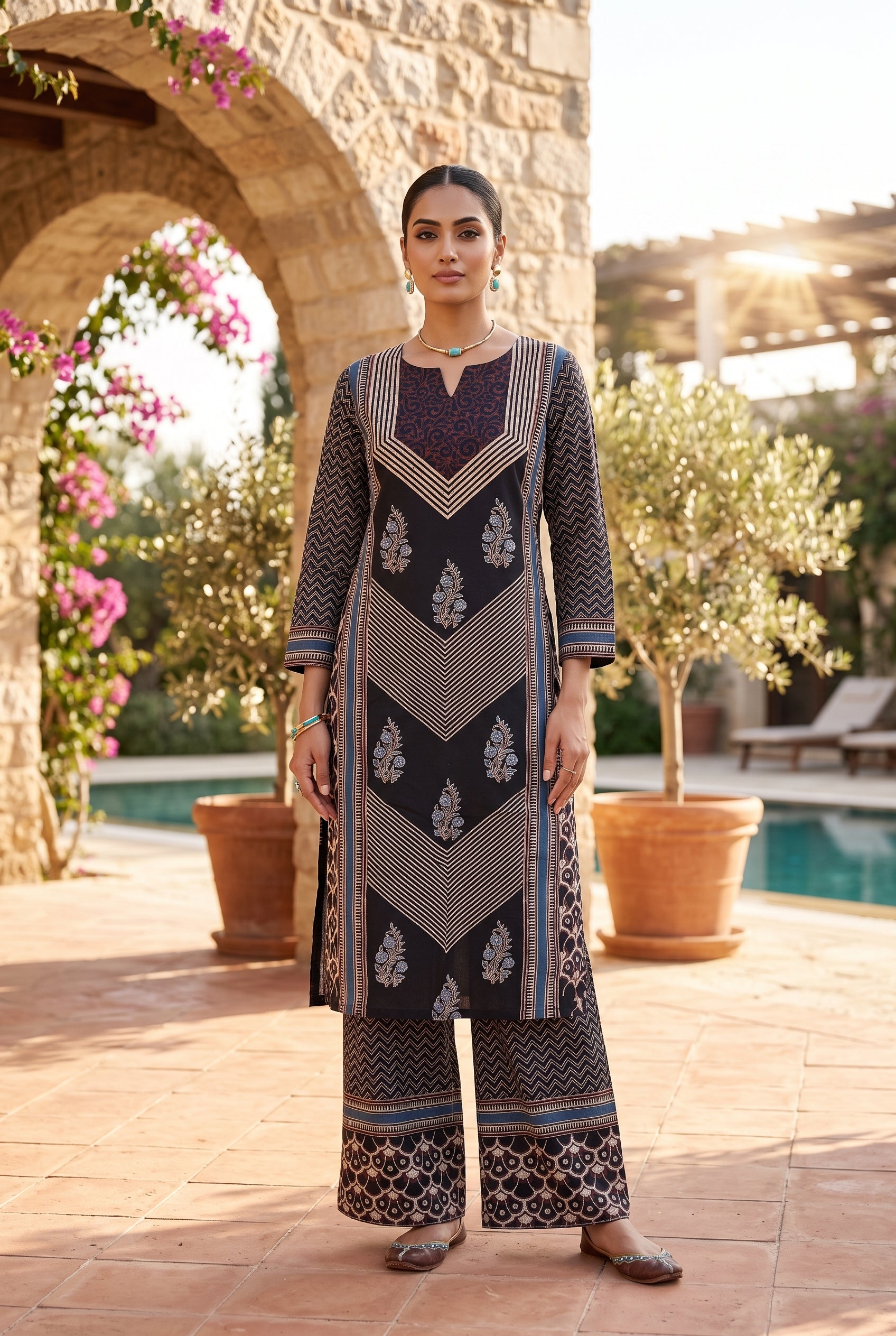 KUTCH HAND BLOCK AJRAK PRINT NATURAL DYED COTTON SUIT WITH COTTON DUPATTA (AJPCYS05)