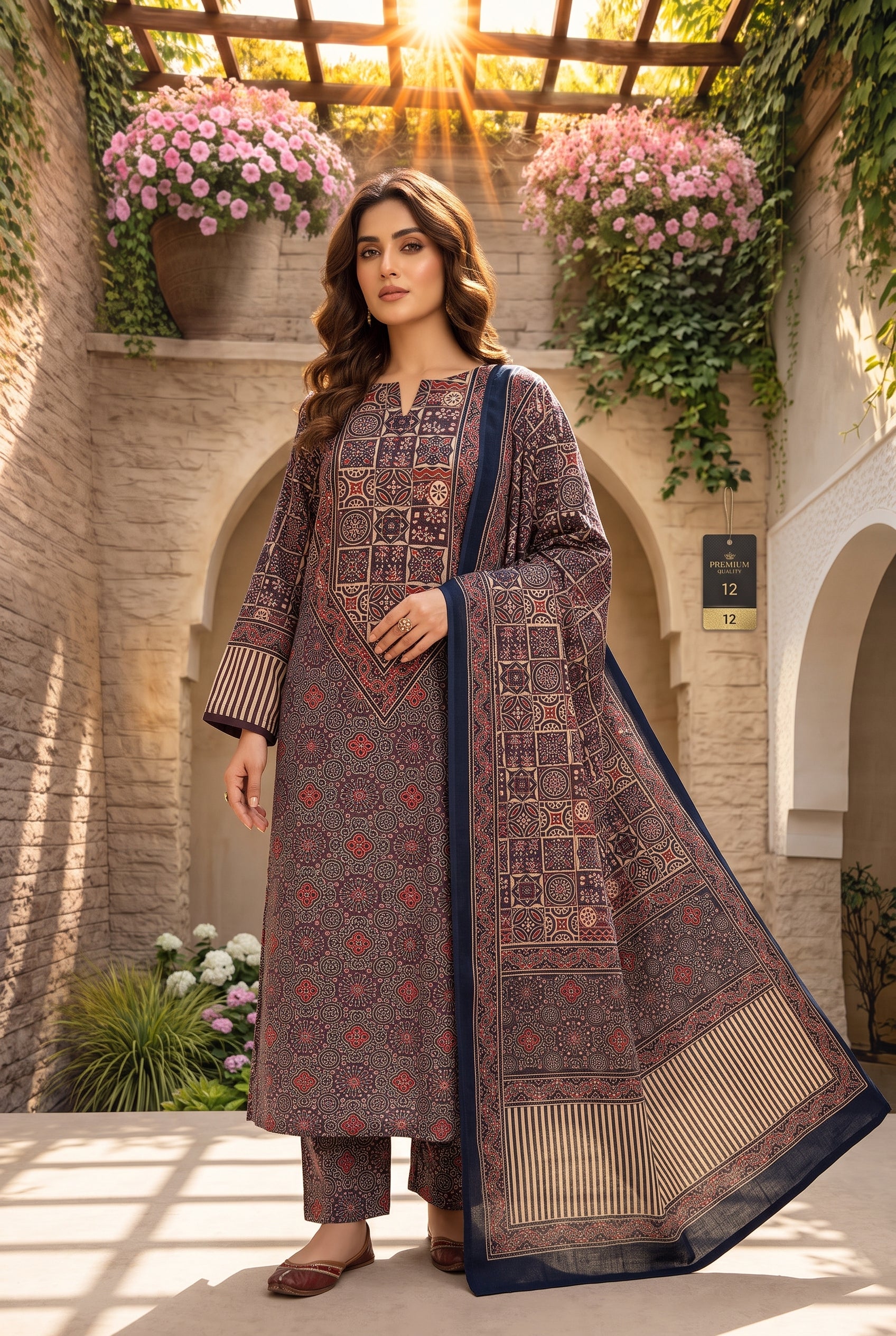 KUTCH HAND BLOCK AJRAK PRINT NATURAL DYED COTTON SUIT WITH COTTON DUPATTA (AJPCYS07)