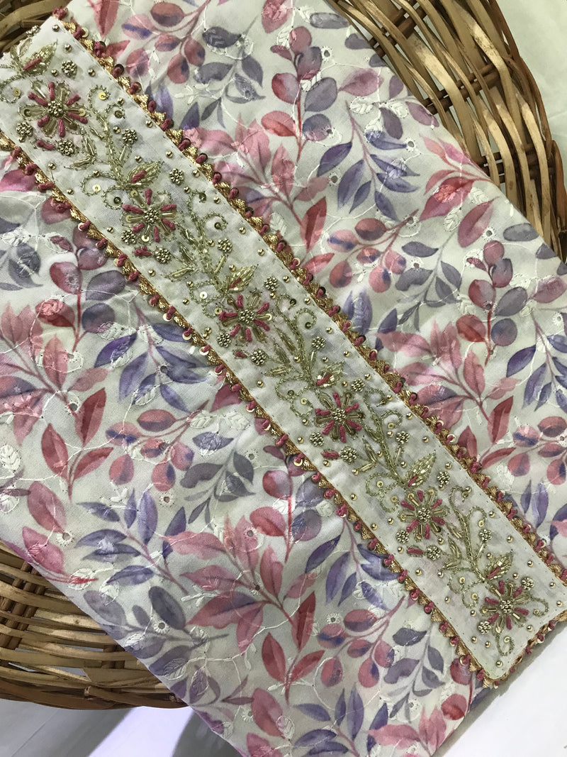 Sanganeri Print Cotton Silk Suit Material with Cotton Silk Dupatta Hand work (GOTAYS109)