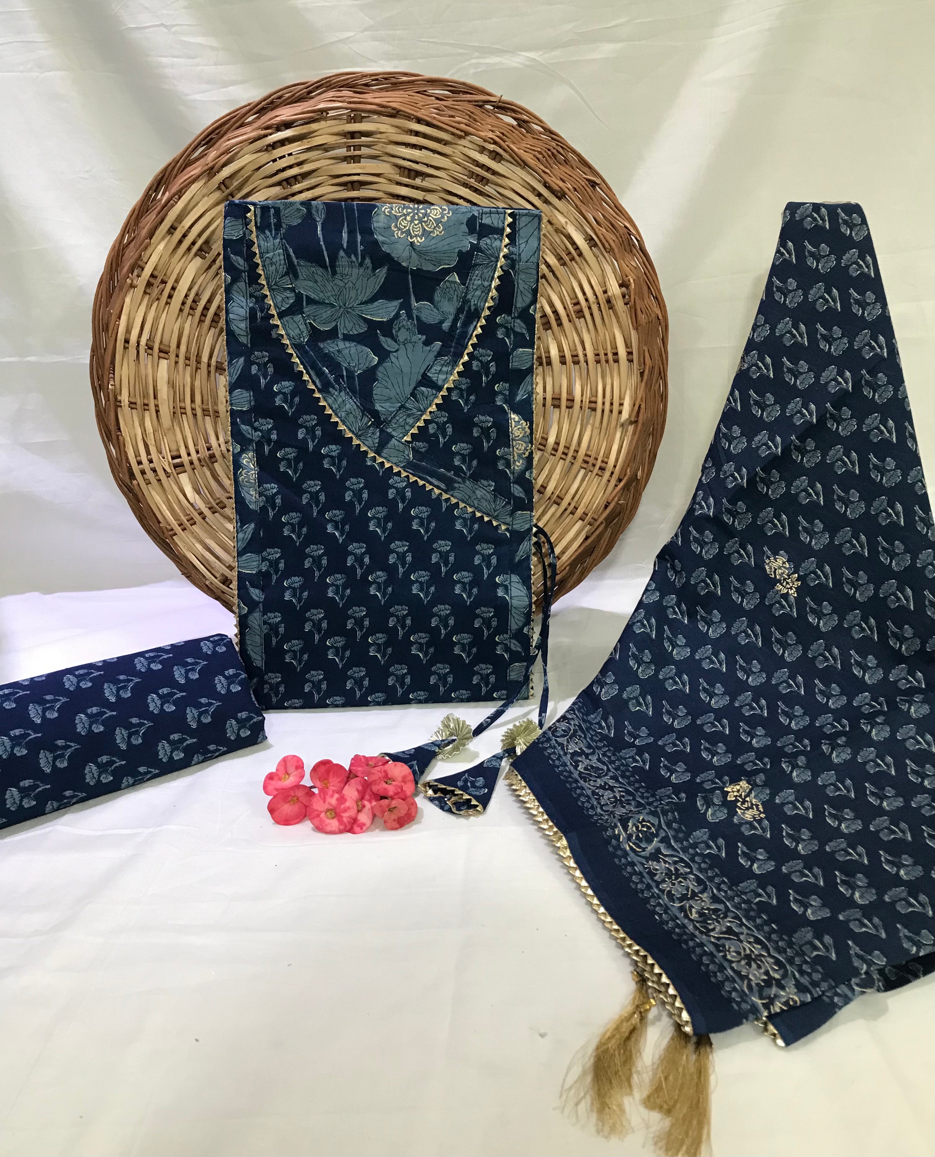 Jaipur Cotton Print Angrakha Unstitched Suit Set (ANGYS140)