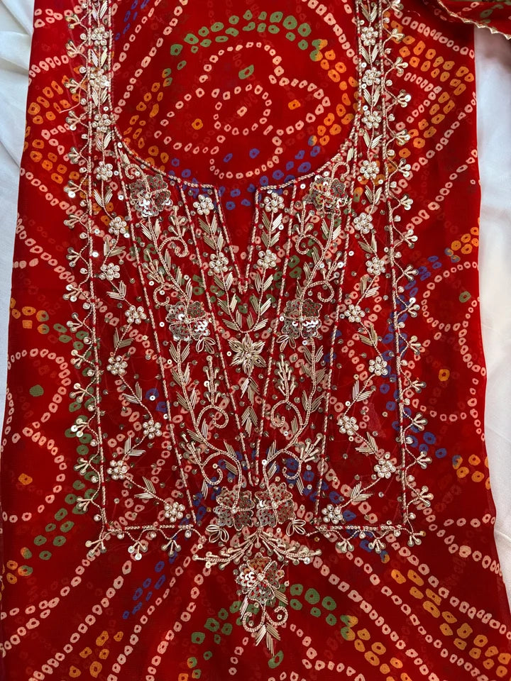 Red Georgette Fabric Kurta with Zardozi Handwork (TOZ03)
