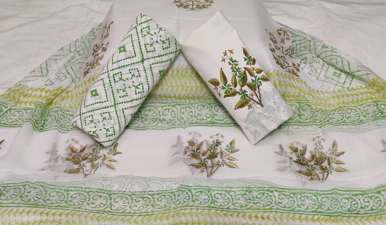 DESIGNER HAND BLOCK PRINT PURE COTTON SUIT WITH CHIFFON DUPATTA (PCHFYS32)