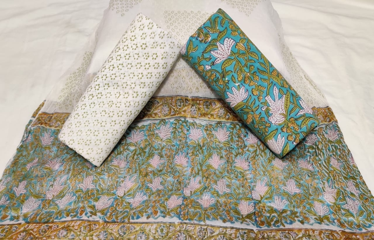 DESIGNER HAND BLOCK PRINT PURE COTTON SUIT WITH CHIFFON DUPATTA (PCHFYS46)
