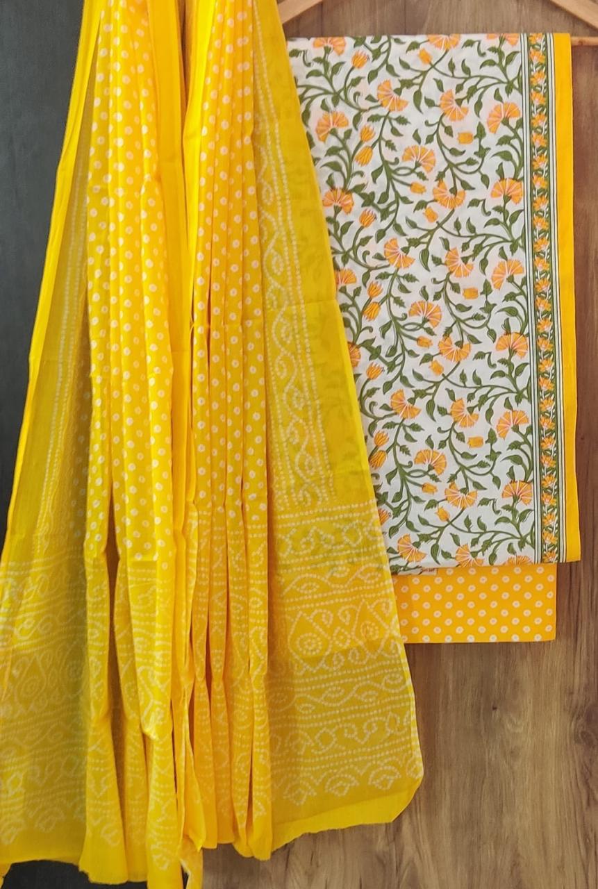 YUVI STYLE HAND BLOCK PRINT PURE COTTON SUIT WITH MULMUL DUPATTA (MALYS279)