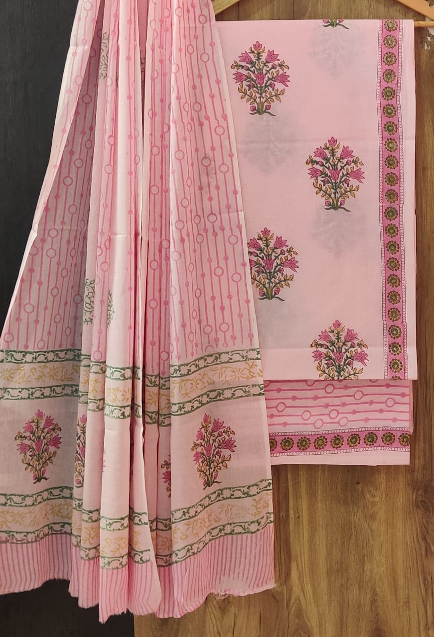 Designer Hand Block Print Pure Cotton Suit with Cotton Mulmul Dupatta (MALYS21)