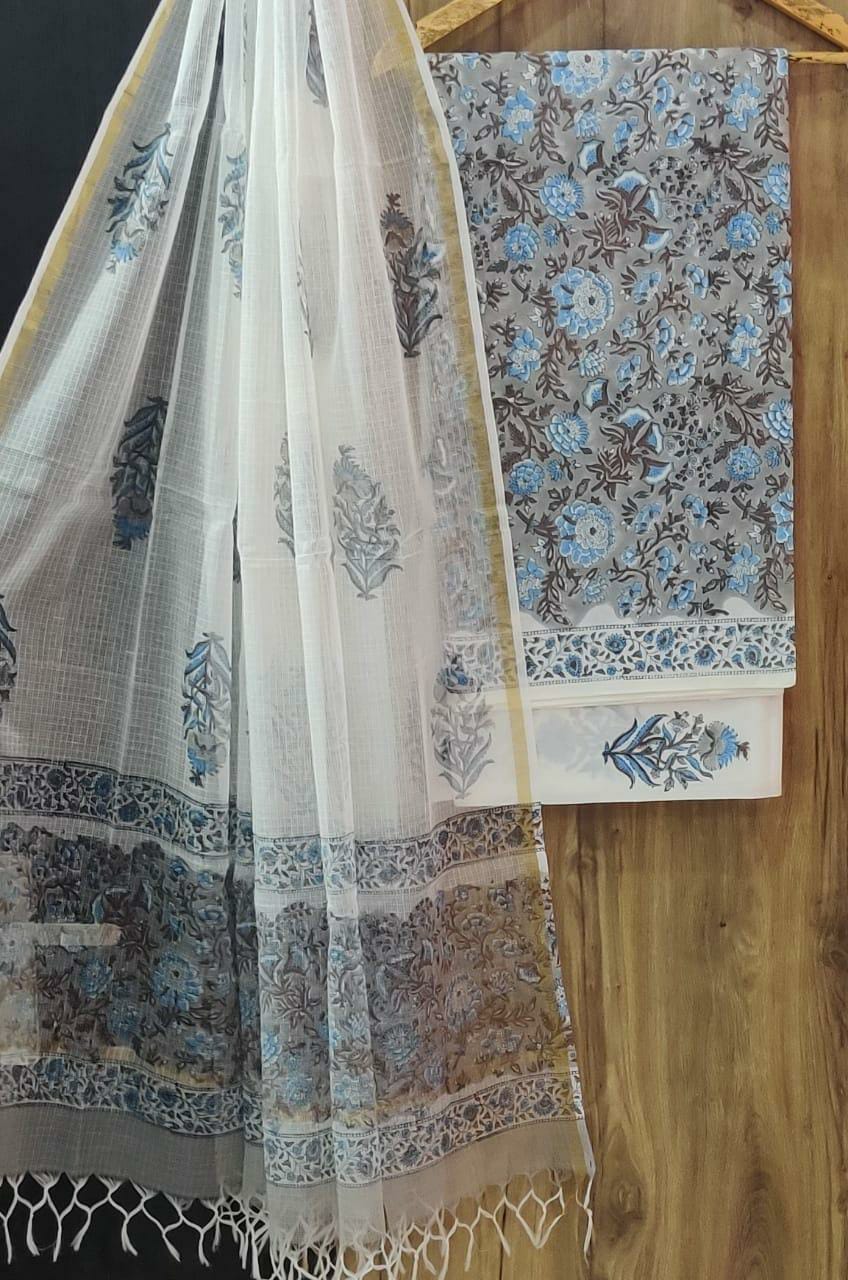 YUVI STYLE HAND BLOCK PRINT PURE COTTON SUIT WITH DORIA DUPATTA(3CKDYS183)