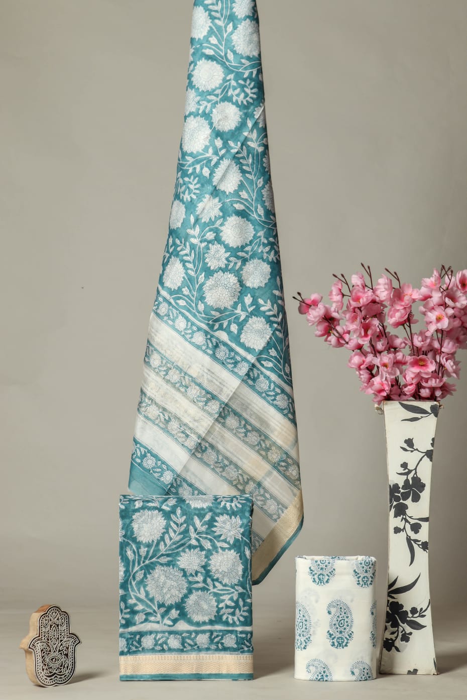 DESIGNER HAND BLOCK PRINT MAHESHWARI SILK SUIT SET (MSLYS49)