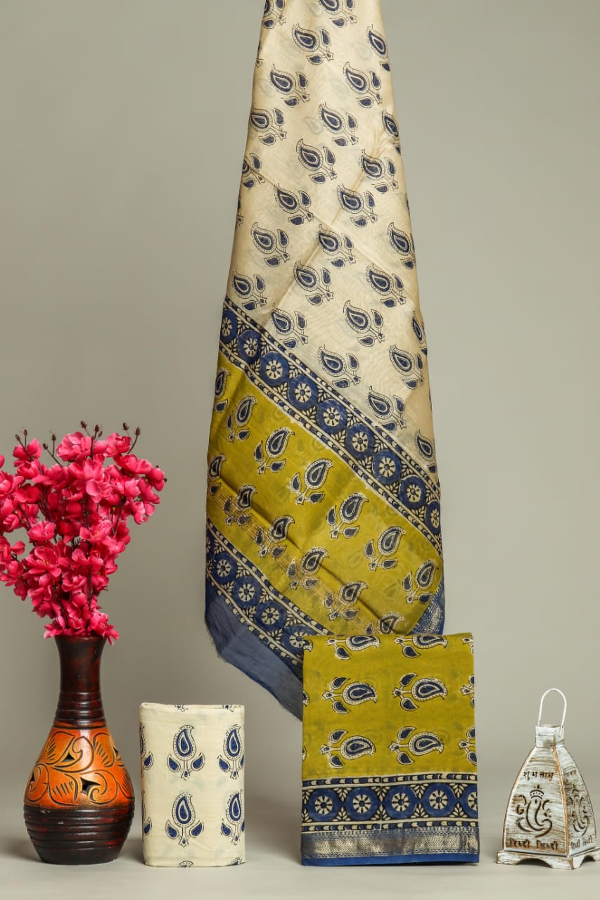 EXCLUSIVE HAND BLOCK PRINT MAHESHWARI SILK SUIT WITH MAHESHWARI SILK DUPATTA (MSLYS100)