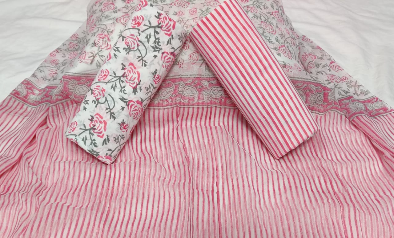 ELEGANT HAND BLOCK PRINT PURE COTTON SUIT WITH CHIFFION DUPTTA (PCHFYS131)