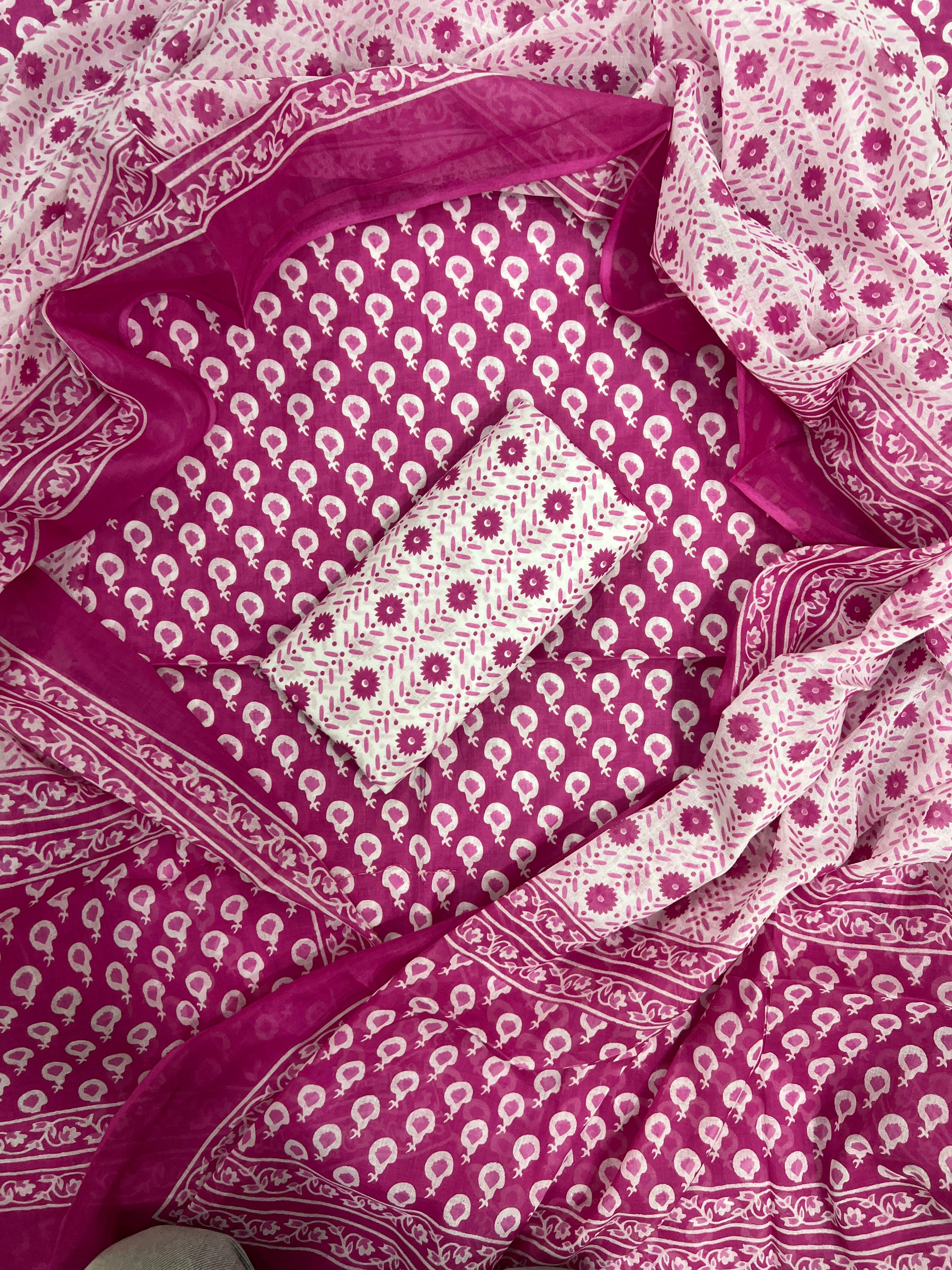 EXCLUSIVE HAND BLOCK PRINT PURE COTTON SUIT WITH COTTO MULMUL DUPATTA (MALYS124)