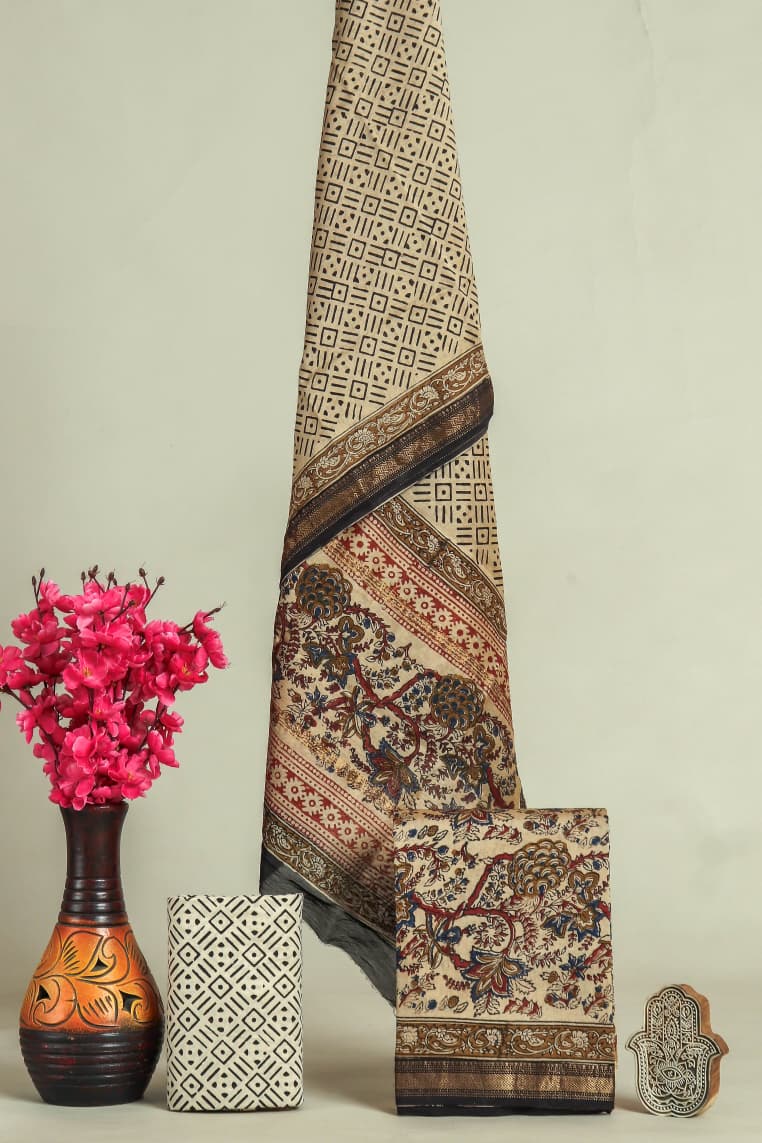 TRADITIONAL HAND BLOCK PRINT MAHESHWARI SILK SUIT WITH MAHESHWARI SILK DUPATTA (MSLYS174)