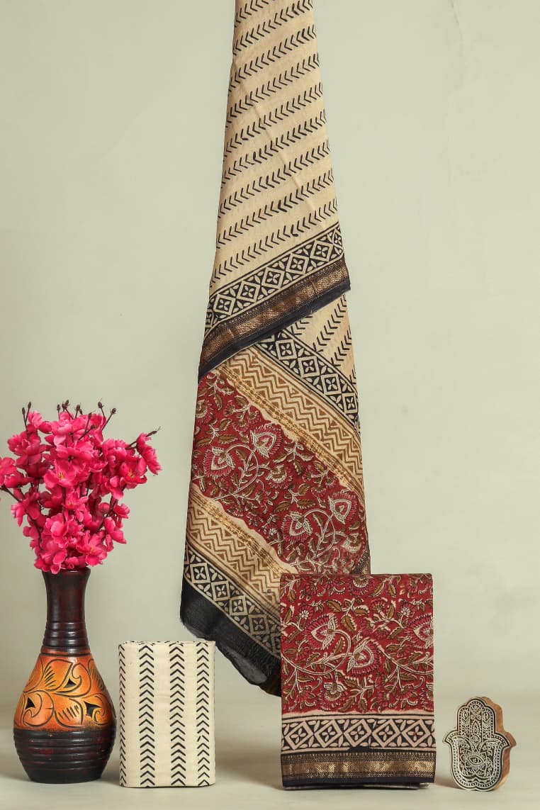 EXCLUSIVE HAND BLOCK PRINT MAHESHWARI SILK SUIT WITH MAHESHWARI SILK (MSLYS98)