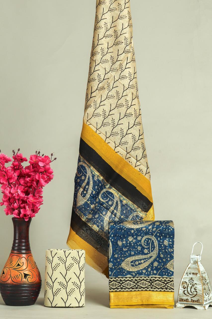 HAND BLOCK PRINT MAHESHWARI SILK SUIT WITH MAHESHWARI SILK DUPATTA (MSLYS128)