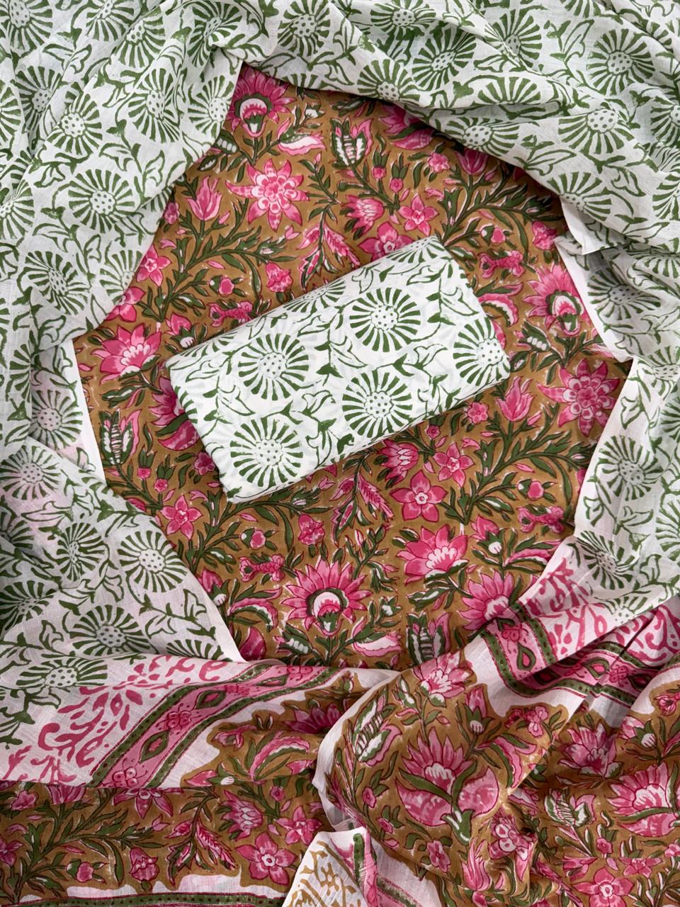 YUVI STYLE HAND BLOCK PRINT PURE COTTON SUIT WITH COTTO MMUL DUPATTA (MALYS154)