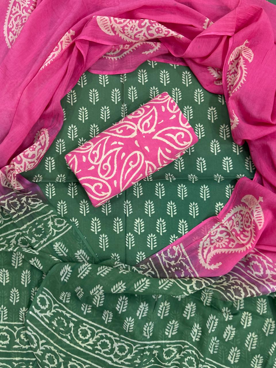 DESIGNER HAND BLOCK PRINT COTTON SUIT SET WITH MULMUL DUPATTA (MALYS302)