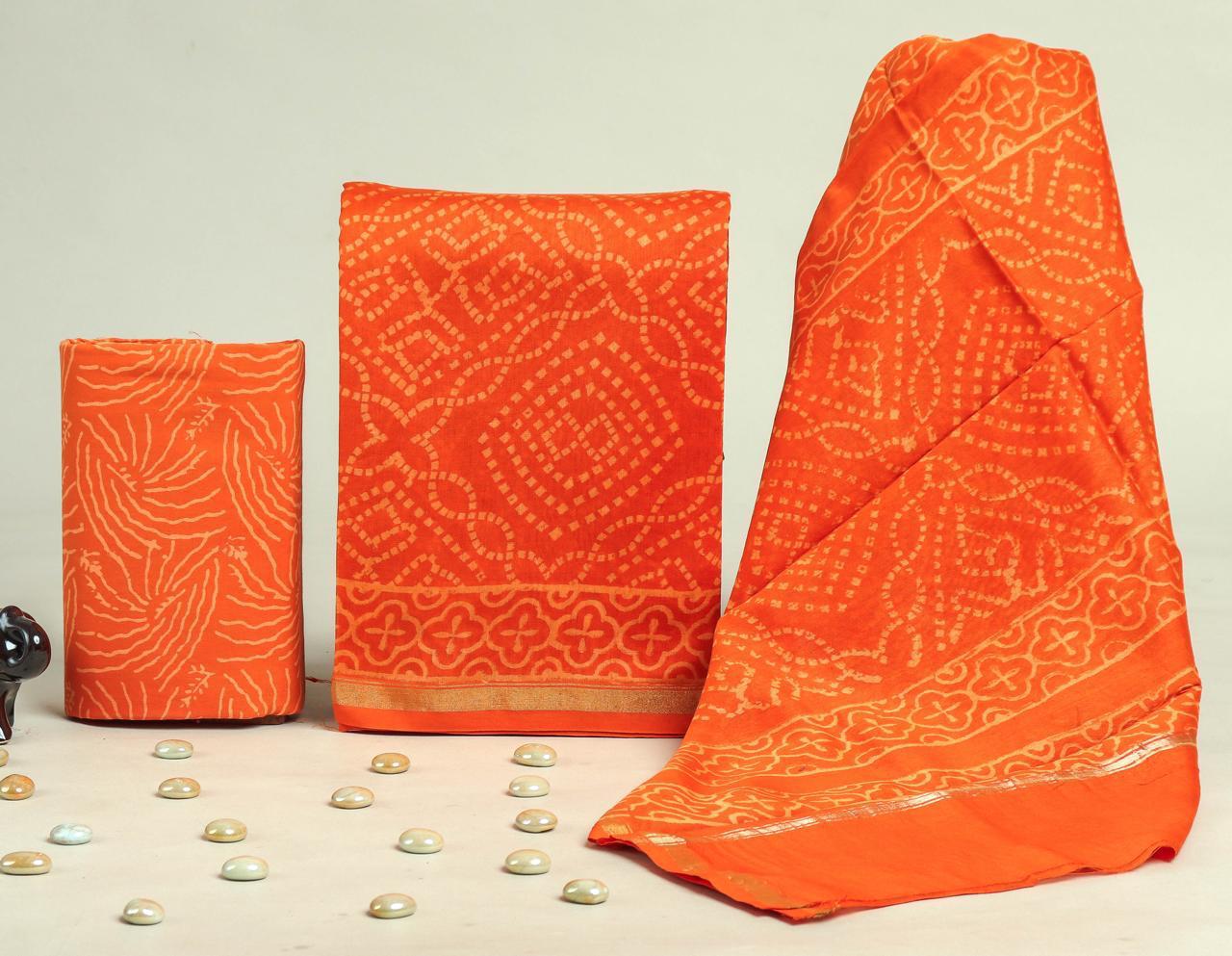 TRADITIONAL HAND BLOCK CHANDERI SILK SUIT SET WITH CHANDERI DUPPTTA (CHDYS175)