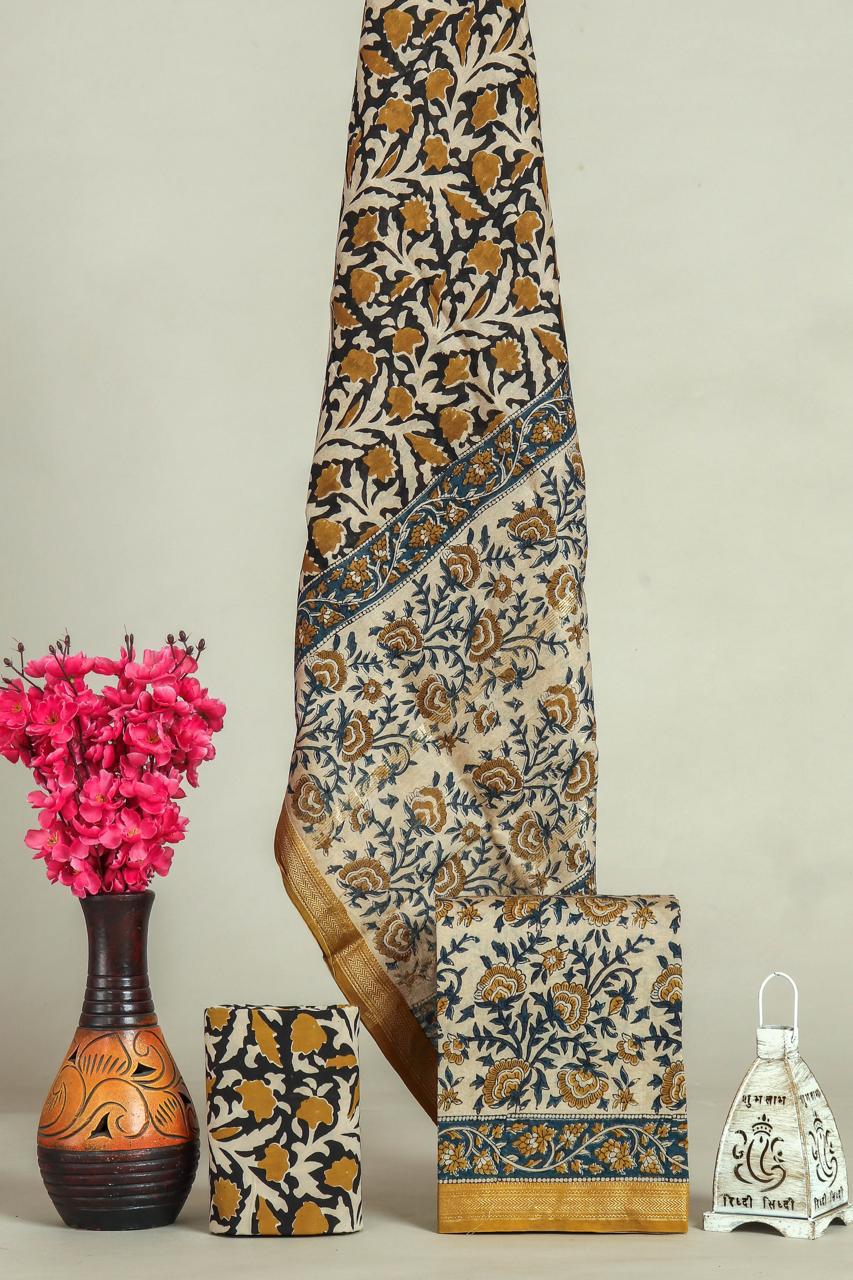 EXCLUSIVE HAND BLOCK PRINT MAHESHWARI SILK SUIT WITH MAHESHWARI SILK DUPATTA (MSLYS127)