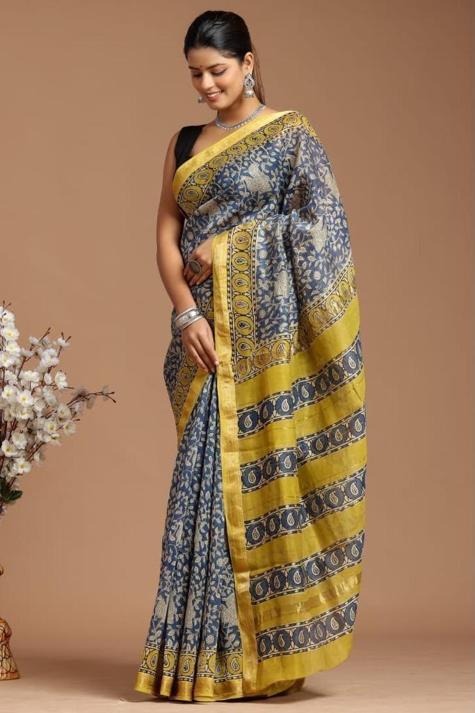 DESIGNER HAND BLOCK PRINTED MAHESWARI SILK SAREE ( MSYS15)