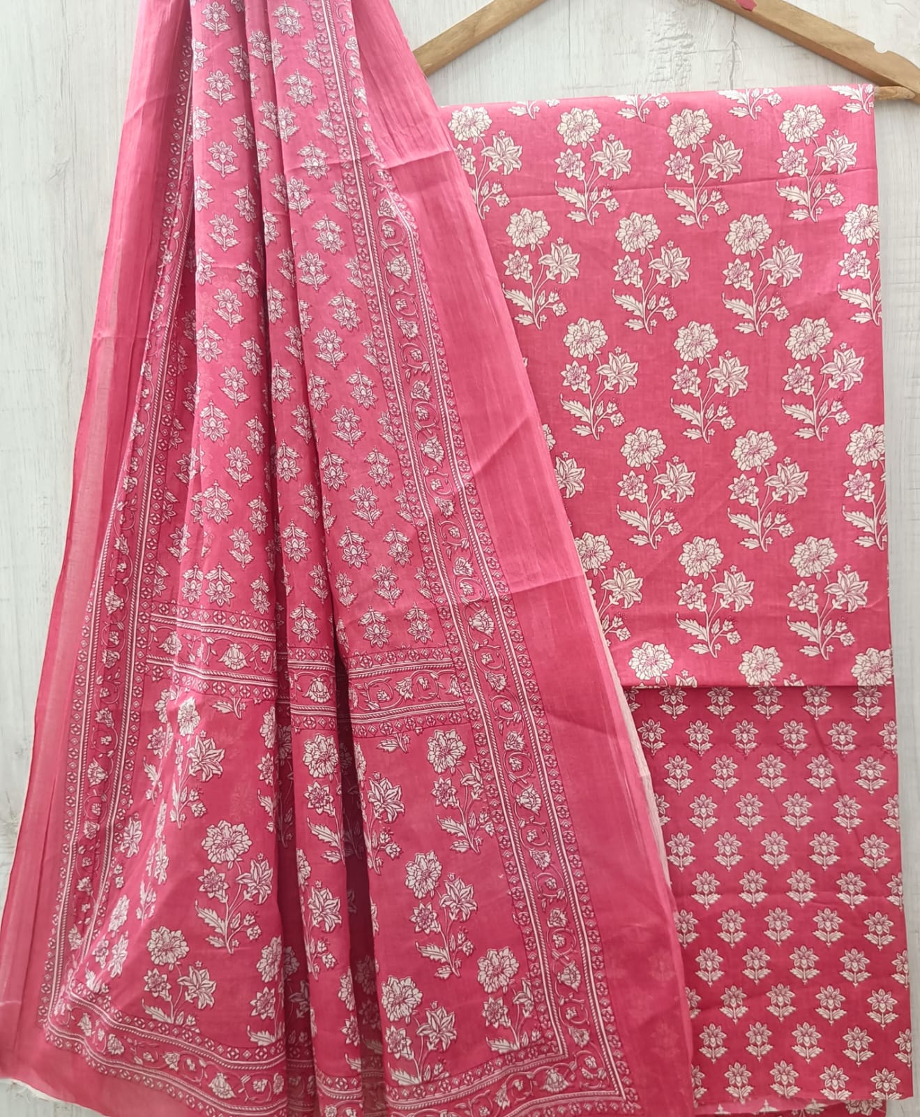 Designer Hand Block Print Pure Cotton Suit with Cotton Mulmul Dupatta (MALYS09)