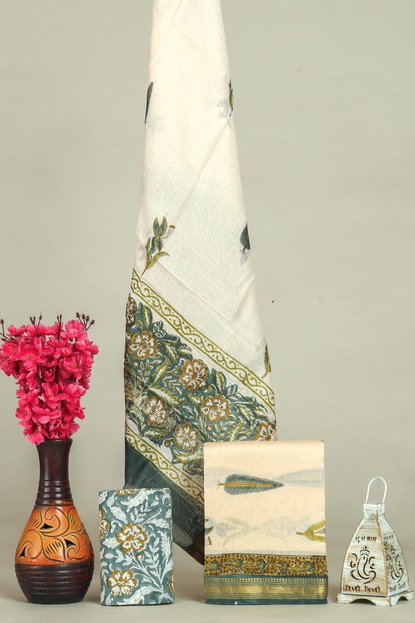 DESIGNER HAND BLOCK PRINT MAHESHWARI SILK SUIT SET (MSLYS148)