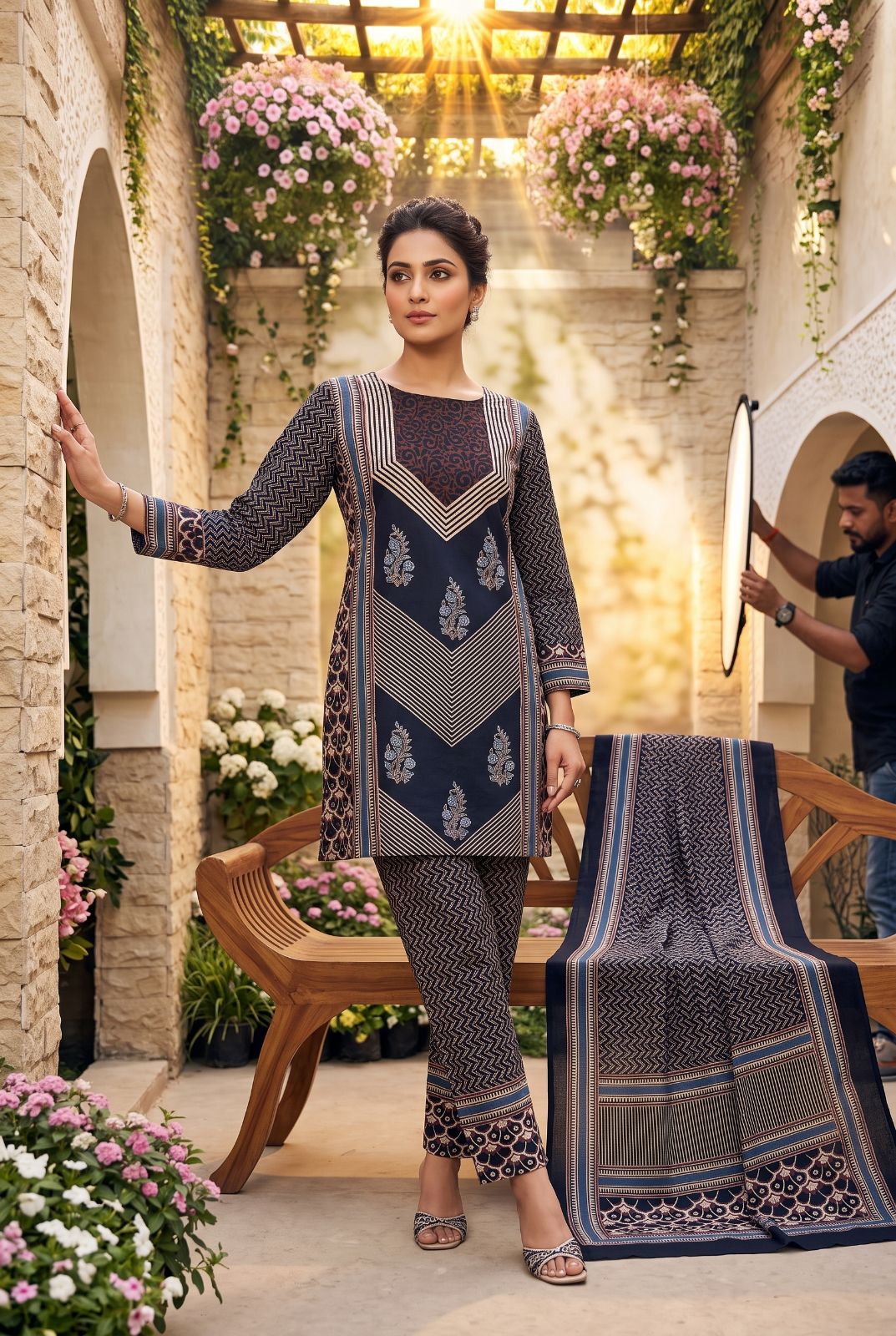 KUTCH HAND BLOCK AJRAK PRINT NATURAL DYED COTTON SUIT WITH COTTON DUPATTA (AJPCYS05)
